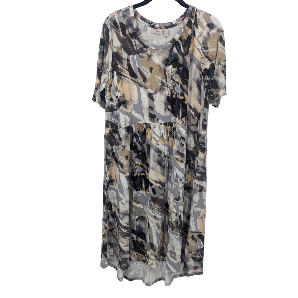 LOGO Lori Goldstein Abstract Midi Dress‎ Womens Small Gray Short Sleeve Casual